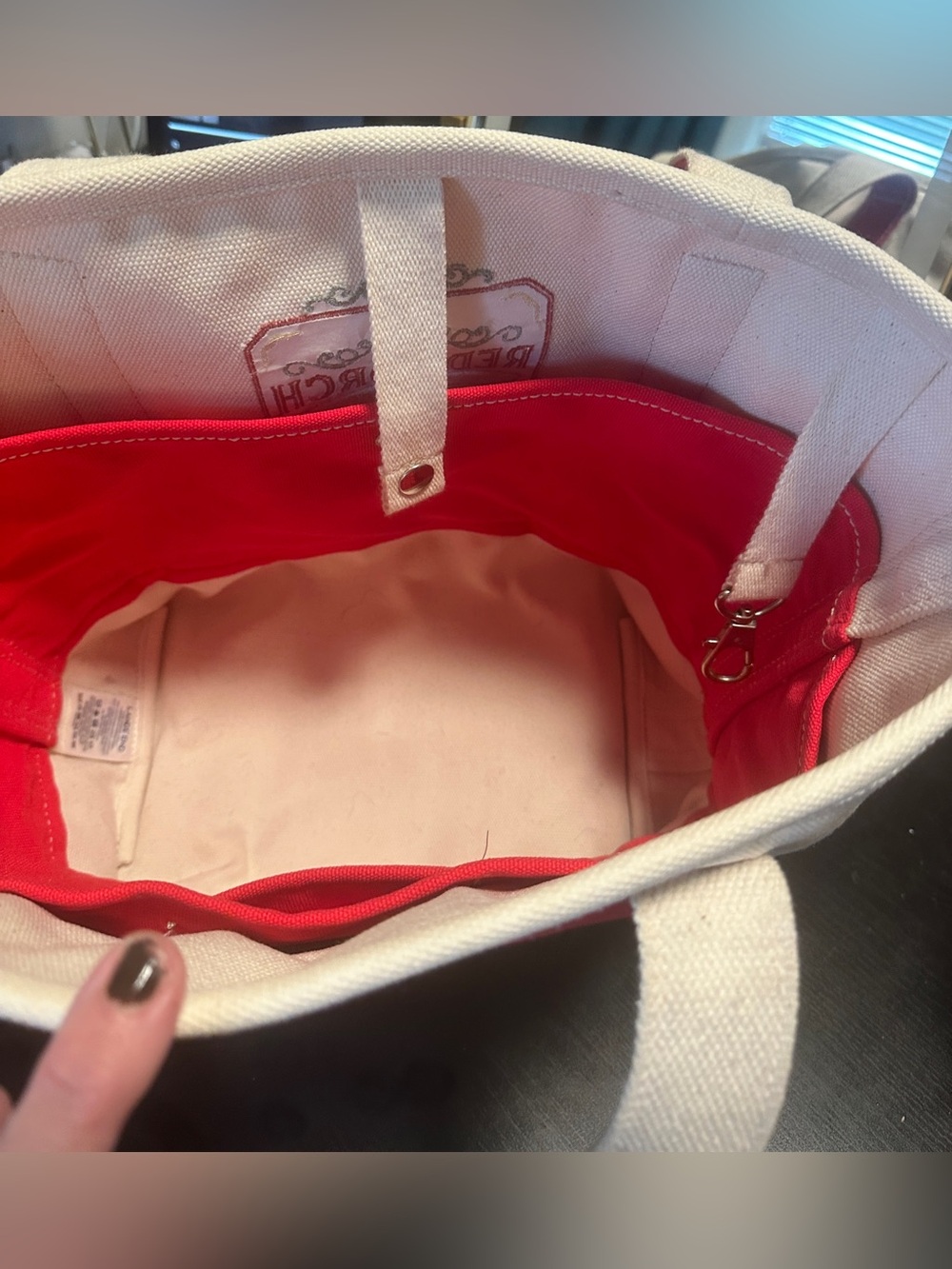 Lands' End Red and White Canvas Tote - Picture 8 of 11